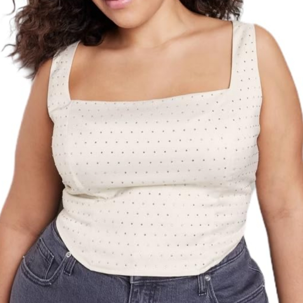 NWT Wild Fable Corset Satin Tank Size XXL In  White With Studded Details